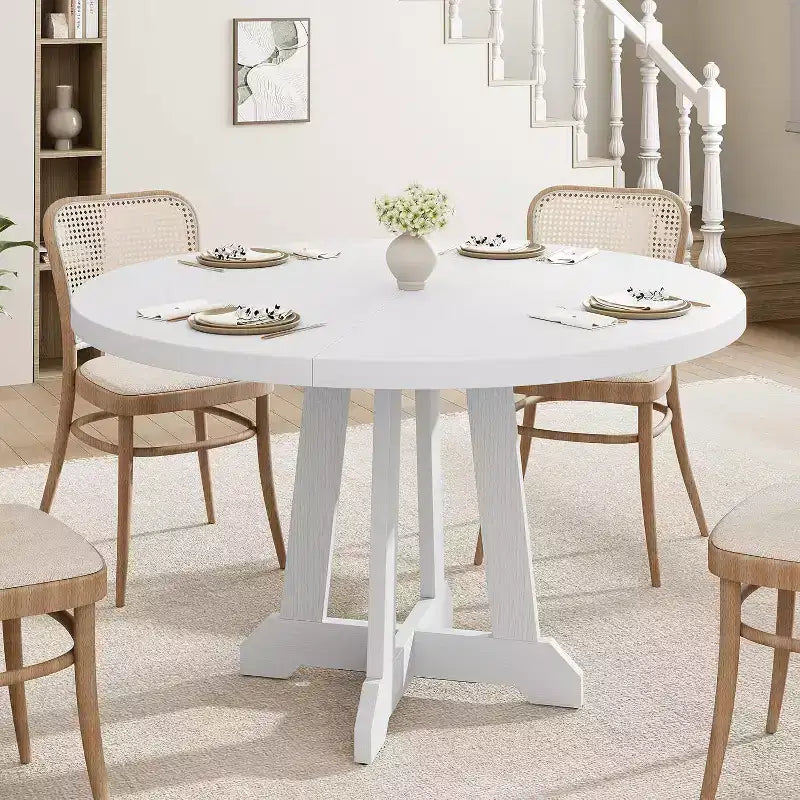 Table de salle à manger ronde Acekool de 47 pouces, 4 places, plateau en bois avec piétement croisé, table de cuisine et de salle à manger peu encombrante, style ferme.