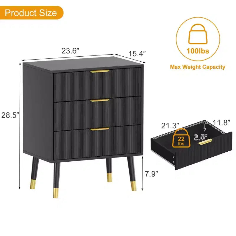 Commode à 3 tiroirs pour chambre à coucher, commode de chambre moderne, commode de rangement, unité de rangement avec tiroirs
