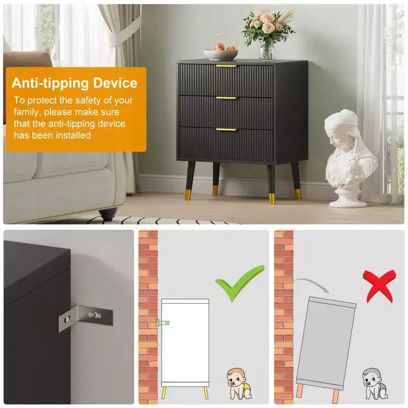 Commode à 3 tiroirs pour chambre à coucher, commode de chambre moderne, commode de rangement, unité de rangement avec tiroirs