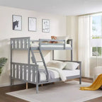 Twin over Full Bunk Bed with Ladder  Wooden Frame with High Guardrails for Kids  No Box Spring Needed  Sturdy and Space-Saving  Gray