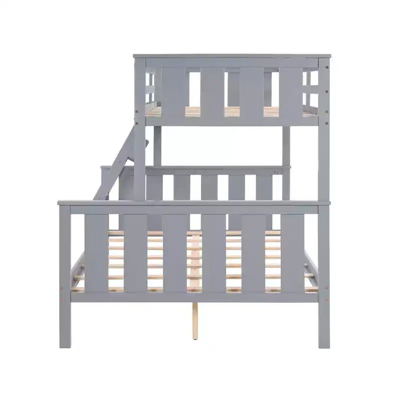 Lit superposé jumeau sur grand lit avec échelle Cadre en bois avec garde-corps hauts pour enfants Aucun sommier tapissier requis Robuste et peu encombrant Gris