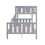 Lit superposé jumeau sur grand lit avec échelle Cadre en bois avec garde-corps hauts pour enfants Aucun sommier tapissier requis Robuste et peu encombrant Gris