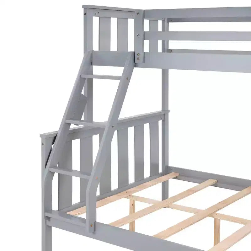 Lit superposé jumeau sur grand lit avec échelle Cadre en bois avec garde-corps hauts pour enfants Aucun sommier tapissier requis Robuste et peu encombrant Gris