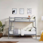 Lit superposé jumeau sur grand lit avec échelle Cadre en bois avec garde-corps hauts pour enfants Aucun sommier tapissier requis Robuste et peu encombrant Gris