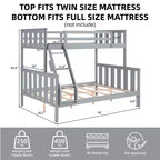 Lit superposé jumeau sur grand lit avec échelle Cadre en bois avec garde-corps hauts pour enfants Aucun sommier tapissier requis Robuste et peu encombrant Gris