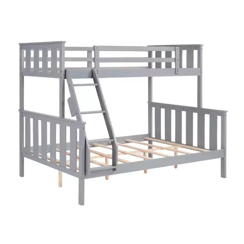 Lit superposé jumeau sur grand lit avec échelle Cadre en bois avec garde-corps hauts pour enfants Aucun sommier tapissier requis Robuste et peu encombrant Gris