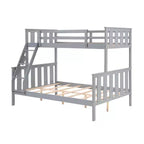 Lit superposé jumeau sur grand lit avec échelle Cadre en bois avec garde-corps hauts pour enfants Aucun sommier tapissier requis Robuste et peu encombrant Gris