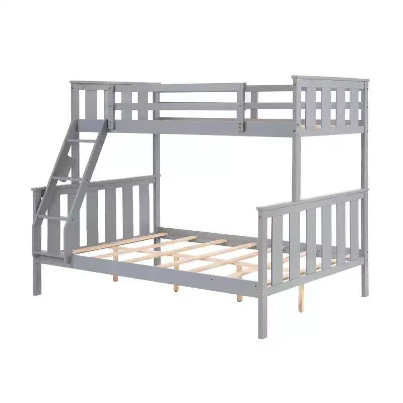Lit superposé jumeau sur grand lit avec échelle Cadre en bois avec garde-corps hauts pour enfants Aucun sommier tapissier requis Robuste et peu encombrant Gris