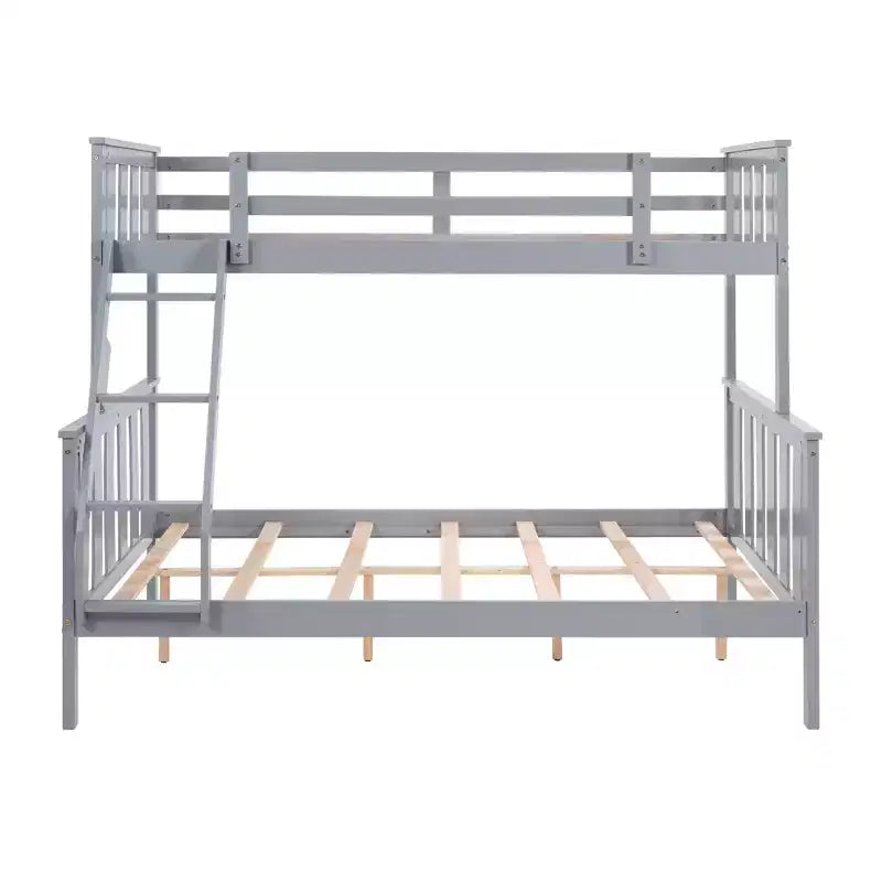 Lit superposé jumeau sur grand lit avec échelle Cadre en bois avec garde-corps hauts pour enfants Aucun sommier tapissier requis Robuste et peu encombrant Gris