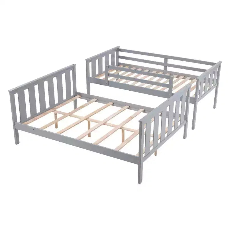 Lit superposé jumeau sur grand lit avec échelle Cadre en bois avec garde-corps hauts pour enfants Aucun sommier tapissier requis Robuste et peu encombrant Gris