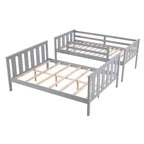 Lit superposé jumeau sur grand lit avec échelle Cadre en bois avec garde-corps hauts pour enfants Aucun sommier tapissier requis Robuste et peu encombrant Gris