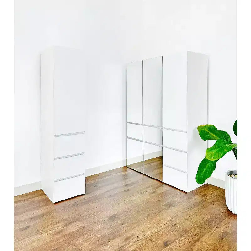 HomeStock 70,9 po H x 17,72 po L Système de rangement de placard en bois composite blanc pour rangement universel avec bacs de rangement