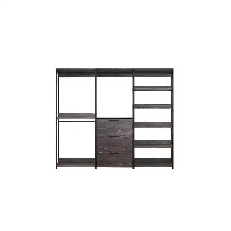 HomeStock Système de placard en bois composite noir de 77,7 po H x 96 po L pour rangement universel avec bacs de rangement