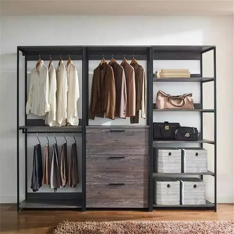 HomeStock Système de placard en bois composite noir de 77,7 po H x 96 po L pour rangement universel avec bacs de rangement