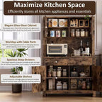 Meuble de cuisine autoportant avec tiroirs et huche, étagères réglables et support pour micro-ondes, unité de rangement de 63 pouces de hauteur pour salles à manger