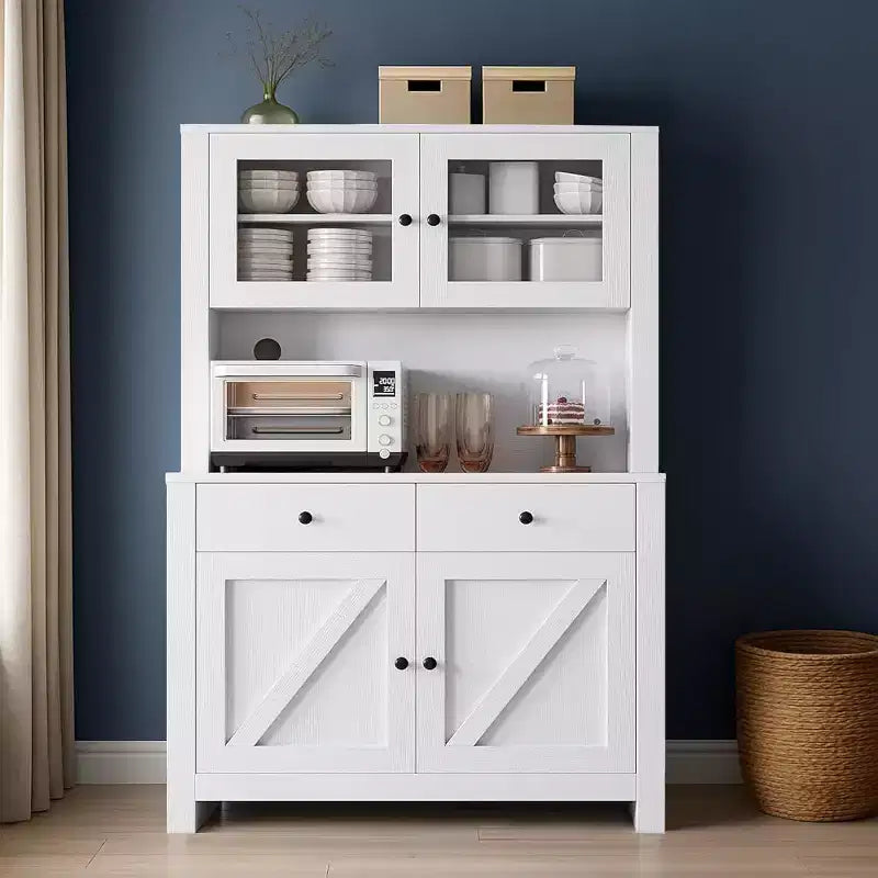 Meuble de cuisine autoportant avec tiroirs et huche, étagères réglables et support pour micro-ondes, unité de rangement de 63 pouces de hauteur pour salles à manger