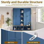 Porte-manteau 4-en-1 "Blue Farmhouse" avec 6 patères, banc de vestibule imitation bois avec compartiments ouverts