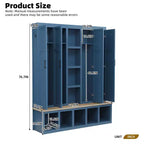Porte-manteau 4-en-1 "Blue Farmhouse" avec 6 patères, banc de vestibule imitation bois avec compartiments ouverts