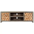 vidaXL Meuble TV/Meuble de télévision en bois de manguier massif avec deux tiroirs et une porte, design Mid-Century, gris et marron, 47,2 x 11,8 x 15,7