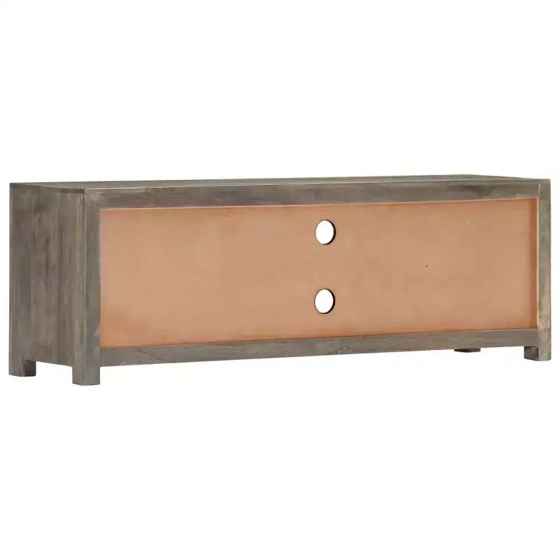 vidaXL Meuble TV/Meuble de télévision en bois de manguier massif avec deux tiroirs et une porte, design Mid-Century, gris et marron, 47,2 x 11,8 x 15,7
