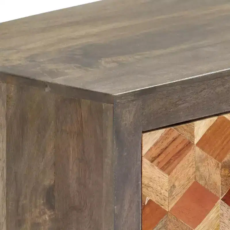 vidaXL Meuble TV/Meuble de télévision en bois de manguier massif avec deux tiroirs et une porte, design Mid-Century, gris et marron, 47,2 x 11,8 x 15,7