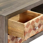 vidaXL Meuble TV/Meuble de télévision en bois de manguier massif avec deux tiroirs et une porte, design Mid-Century, gris et marron, 47,2 x 11,8 x 15,7