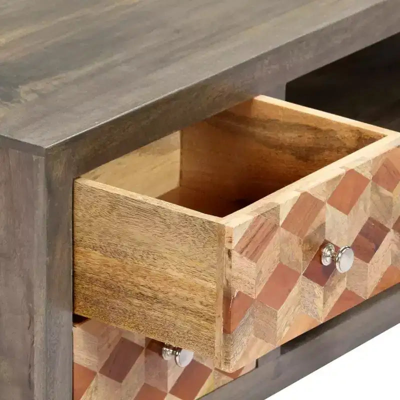 vidaXL Meuble TV/Meuble de télévision en bois de manguier massif avec deux tiroirs et une porte, design Mid-Century, gris et marron, 47,2 x 11,8 x 15,7