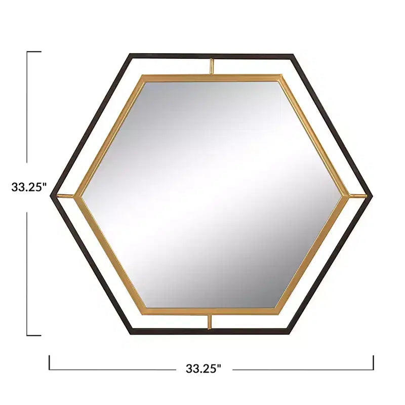 Miroir mural Storied Home Hexagon à cadre métallique bicolore, noir et doré