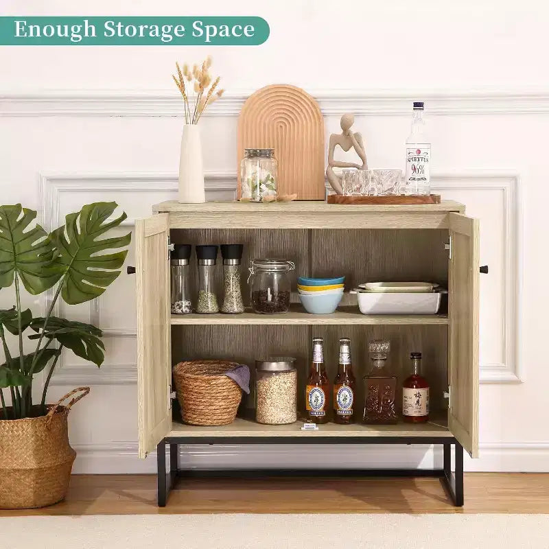 Buffet de rangement en rotin bohème avec armoire de rangement, table d'appoint d'entrée et buffet de cuisine, organisateur élégant pour salon, couloir