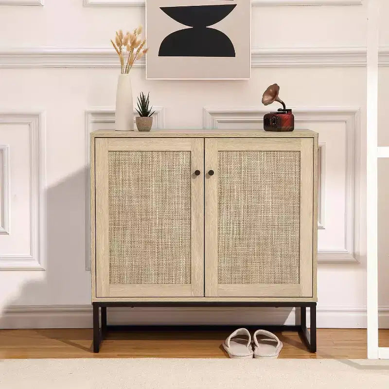 Buffet de rangement en rotin bohème avec armoire de rangement, table d'appoint d'entrée et buffet de cuisine, organisateur élégant pour salon, couloir