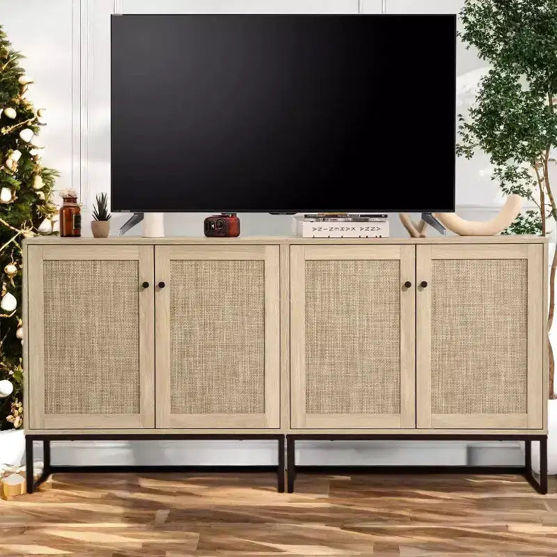 Buffet de rangement en rotin bohème avec armoire de rangement, table d'appoint d'entrée et buffet de cuisine, organisateur élégant pour salon, couloir