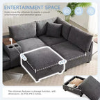Canapé d'angle modulaire en U surdimensionné de 355 cm avec pouf, console, chargeur USB, porte-gobelet, rangement, revêtement en velours côtelé, 6 places, pour salon