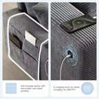 Canapé d'angle modulaire en U surdimensionné de 355 cm avec pouf, console, chargeur USB, porte-gobelet, rangement, revêtement en velours côtelé, 6 places, pour salon