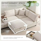 Canapé d'angle modulaire en U surdimensionné de 355 cm avec pouf, console, chargeur USB, porte-gobelet, rangement, revêtement en velours côtelé, 6 places, pour salon
