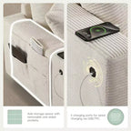 Canapé d'angle modulaire en U surdimensionné de 355 cm avec pouf, console, chargeur USB, porte-gobelet, rangement, revêtement en velours côtelé, 6 places, pour salon