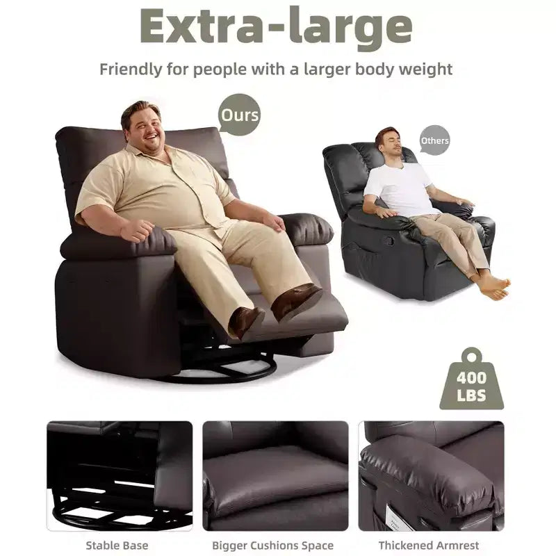 27 fauteuils inclinables surdimensionnés avec chauffage et massage - Fauteuil inclinable paresseux pivotant à 360° pour adultes - Fauteuil à bascule manuel avec télécommande pour le salon
