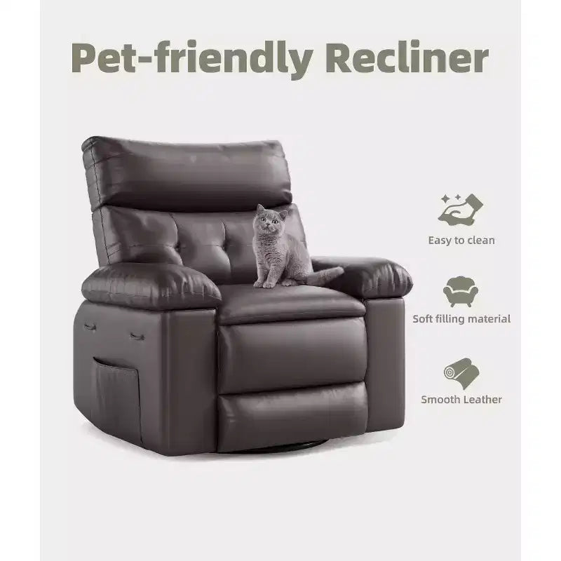 27 fauteuils inclinables surdimensionnés avec chauffage et massage - Fauteuil inclinable paresseux pivotant à 360° pour adultes - Fauteuil à bascule manuel avec télécommande pour le salon
