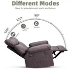 27 fauteuils inclinables surdimensionnés avec chauffage et massage - Fauteuil inclinable paresseux pivotant à 360° pour adultes - Fauteuil à bascule manuel avec télécommande pour le salon