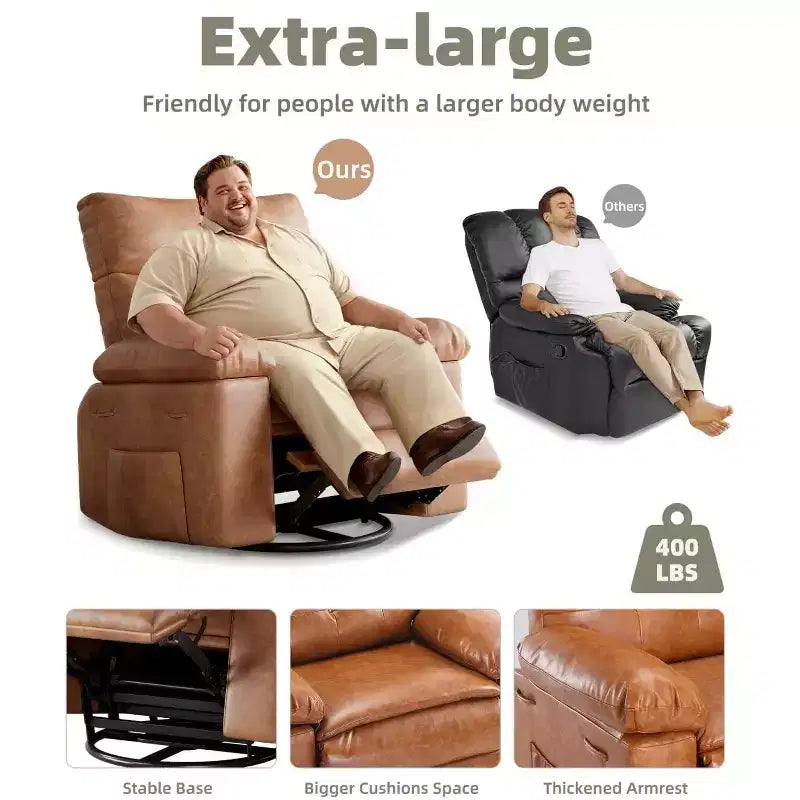 27 fauteuils inclinables surdimensionnés avec chauffage et massage - Fauteuil inclinable paresseux pivotant à 360° pour adultes - Fauteuil à bascule manuel avec télécommande pour le salon
