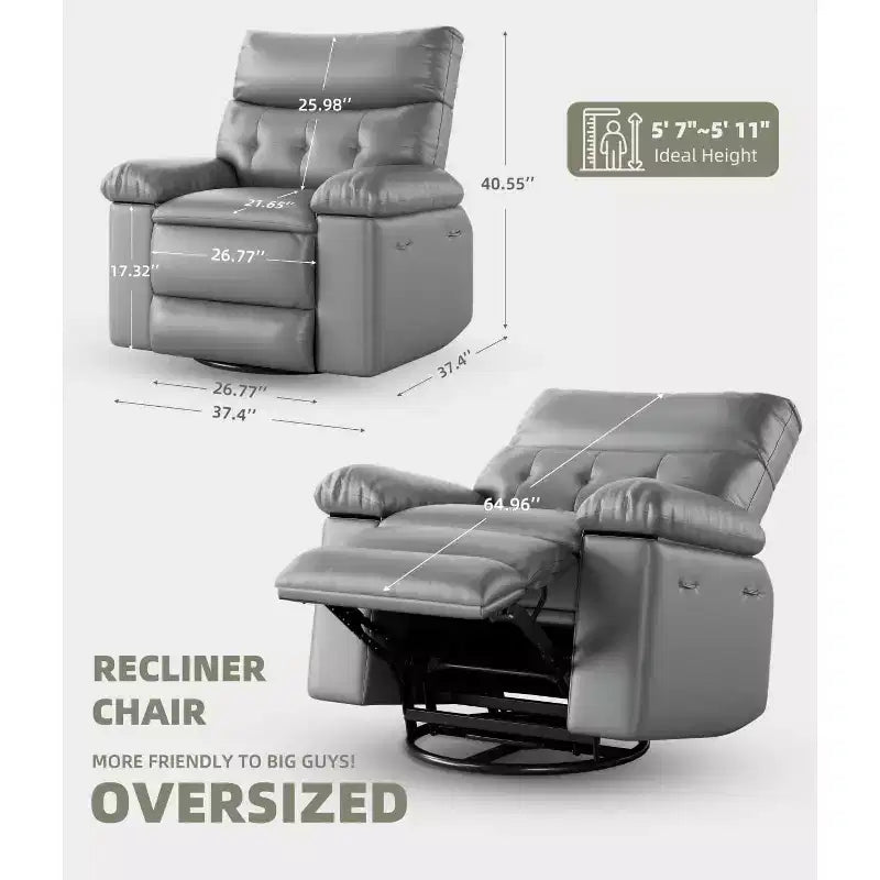 27 fauteuils inclinables surdimensionnés avec chauffage et massage - Fauteuil inclinable paresseux pivotant à 360° pour adultes - Fauteuil à bascule manuel avec télécommande pour le salon