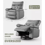 27 fauteuils inclinables surdimensionnés avec chauffage et massage - Fauteuil inclinable paresseux pivotant à 360° pour adultes - Fauteuil à bascule manuel avec télécommande pour le salon
