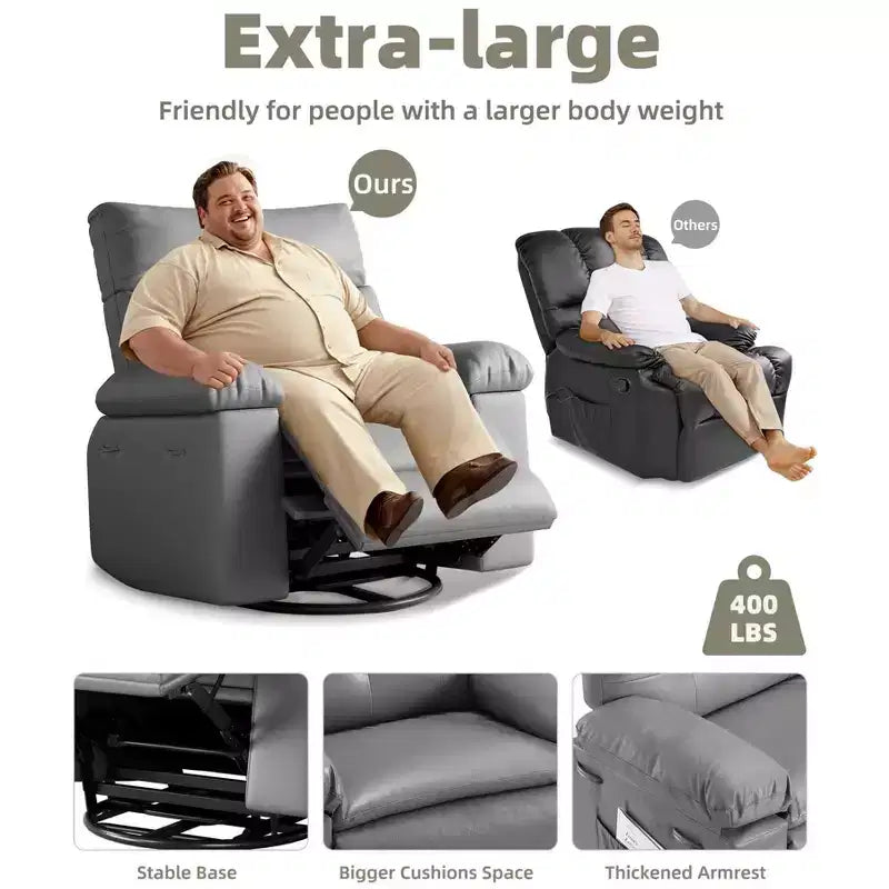 27 fauteuils inclinables surdimensionnés avec chauffage et massage - Fauteuil inclinable paresseux pivotant à 360° pour adultes - Fauteuil à bascule manuel avec télécommande pour le salon