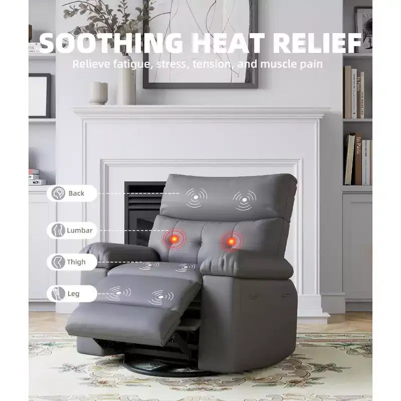 27 fauteuils inclinables surdimensionnés avec chauffage et massage - Fauteuil inclinable paresseux pivotant à 360° pour adultes - Fauteuil à bascule manuel avec télécommande pour le salon