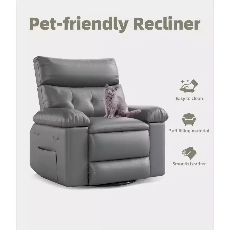 27 fauteuils inclinables surdimensionnés avec chauffage et massage - Fauteuil inclinable paresseux pivotant à 360° pour adultes - Fauteuil à bascule manuel avec télécommande pour le salon