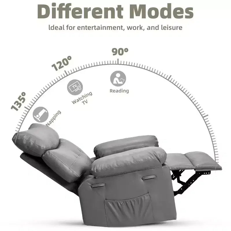 27 fauteuils inclinables surdimensionnés avec chauffage et massage - Fauteuil inclinable paresseux pivotant à 360° pour adultes - Fauteuil à bascule manuel avec télécommande pour le salon
