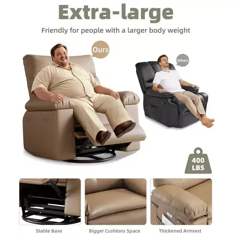 27 fauteuils inclinables surdimensionnés avec chauffage et massage - Fauteuil inclinable paresseux pivotant à 360° pour adultes - Fauteuil à bascule manuel avec télécommande pour le salon