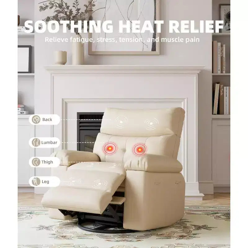 27 fauteuils inclinables surdimensionnés avec chauffage et massage - Fauteuil inclinable paresseux pivotant à 360° pour adultes - Fauteuil à bascule manuel avec télécommande pour le salon