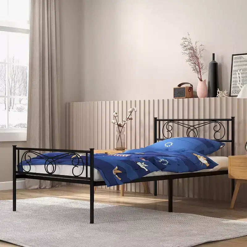 Lit plateforme métallique Acekool - 12 rangements, taille double