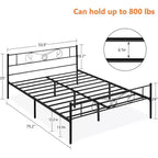 Lit plateforme métallique Acekool - 12 rangements, taille double