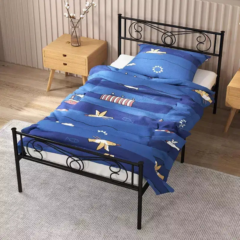 Lit plateforme métallique Acekool - 12 rangements, taille double